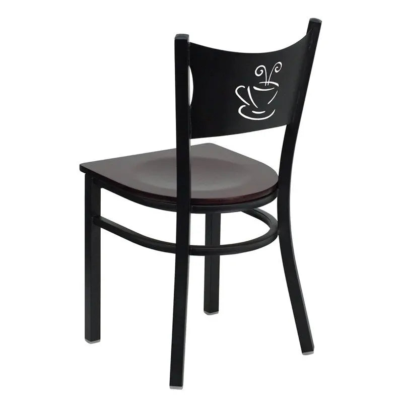 Dyersburg Metal Chair Black Coffee Back, Mahogany Wood Seat iHome Studio