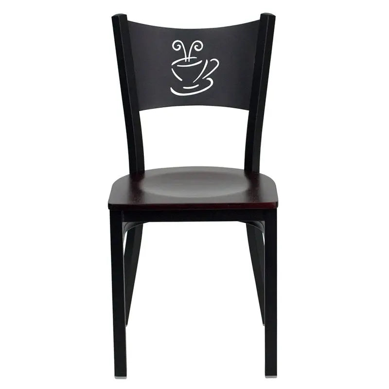 Dyersburg Metal Chair Black Coffee Back, Mahogany Wood Seat iHome Studio