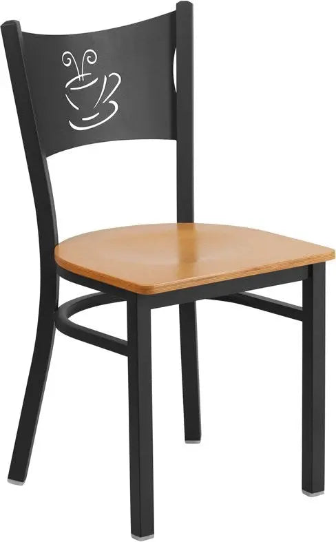Dyersburg Metal Chair Black Coffee Back, Natural Wood Seat iHome Studio
