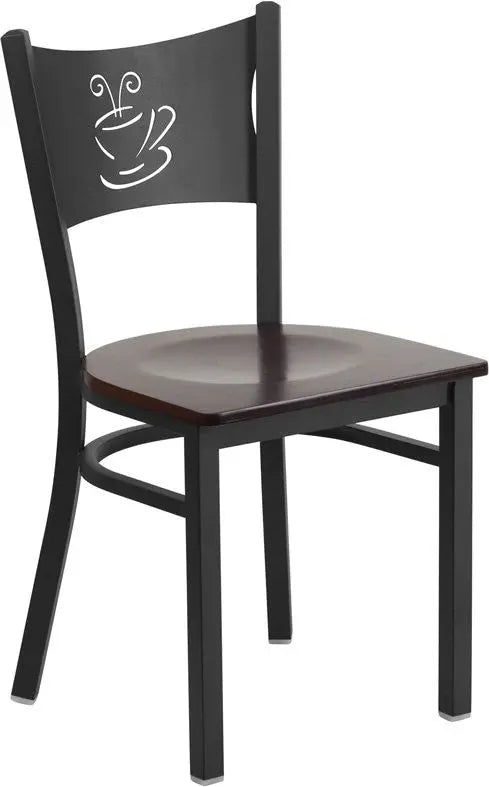 Dyersburg Metal Chair Black Coffee Back, Walnut Wood Seat iHome Studio