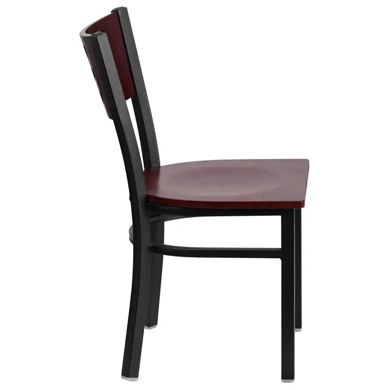 Dyersburg Metal Chair Black Cutout Back, Mahogany Wood Back & Seat iHome Studio