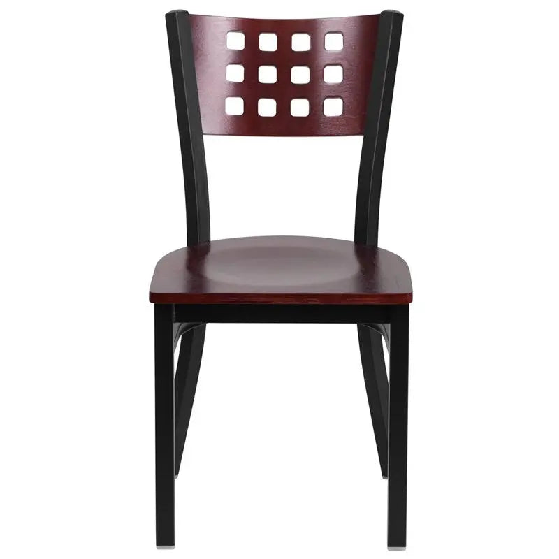 Dyersburg Metal Chair Black Cutout Back, Mahogany Wood Back & Seat iHome Studio