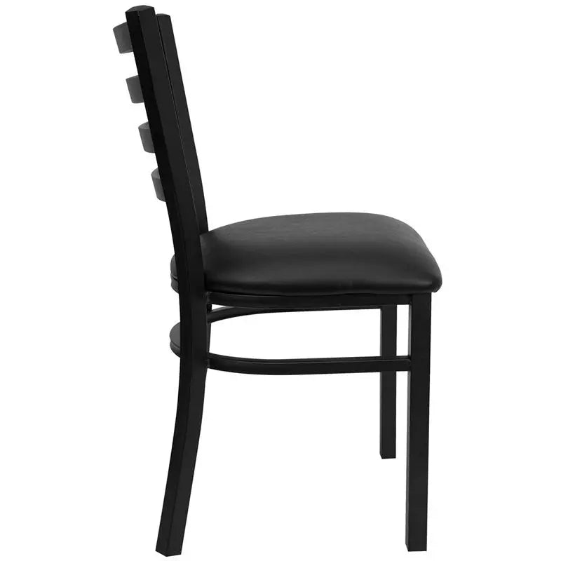 Dyersburg Metal Chair Black Full Ladder Back, Black Vinyl Seat iHome Studio