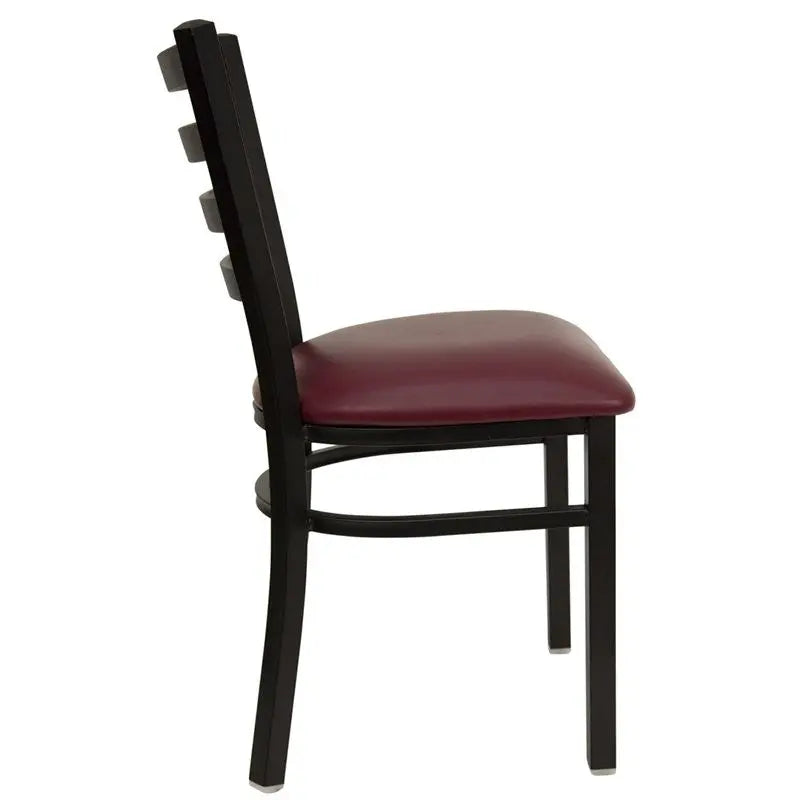 Dyersburg Metal Chair Black Full Ladder Back, Burgundy Vinyl Seat iHome Studio