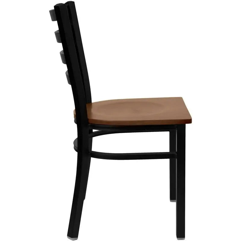 Dyersburg Metal Chair Black Full Ladder Back, Cherry Wood Seat iHome Studio