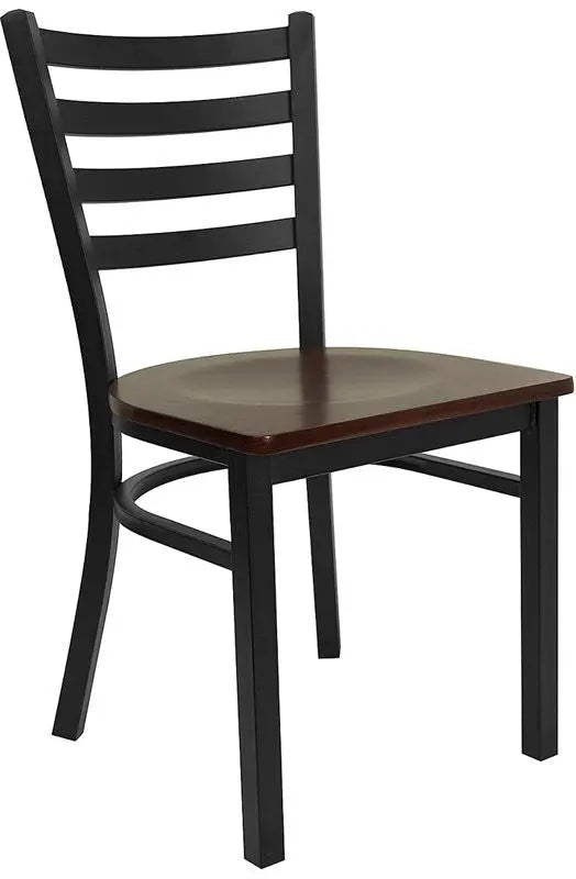 Dyersburg Metal Chair Black Full Ladder Back, Mahogany Wood Seat iHome Studio