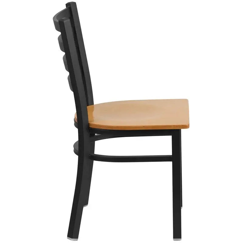 Dyersburg Metal Chair Black Full Ladder Back, Natural Wood Seat iHome Studio