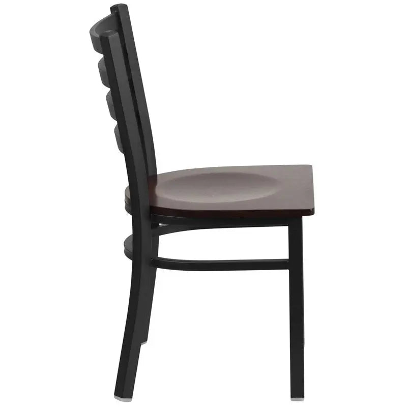 Dyersburg Metal Chair Black Full Ladder Back, Walnut Wood Seat iHome Studio
