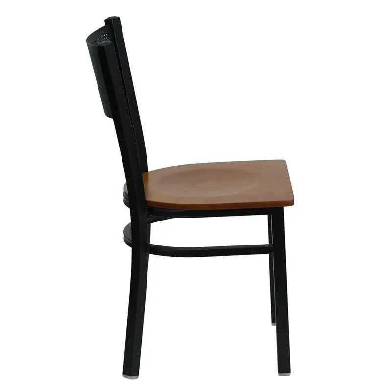 Dyersburg Metal Chair Black Grid Back, Cherry Wood Seat iHome Studio