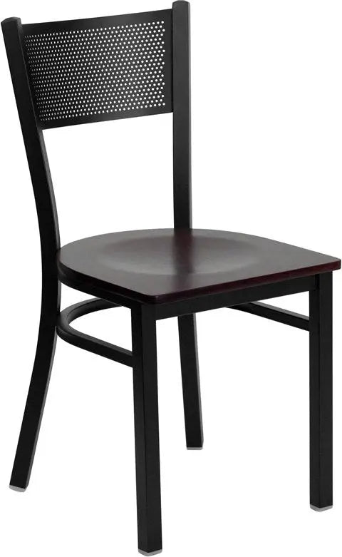 Dyersburg Metal Chair Black Grid Back, Mahogany Wood Seat iHome Studio