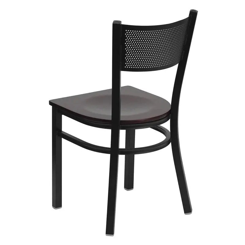 Dyersburg Metal Chair Black Grid Back, Mahogany Wood Seat iHome Studio