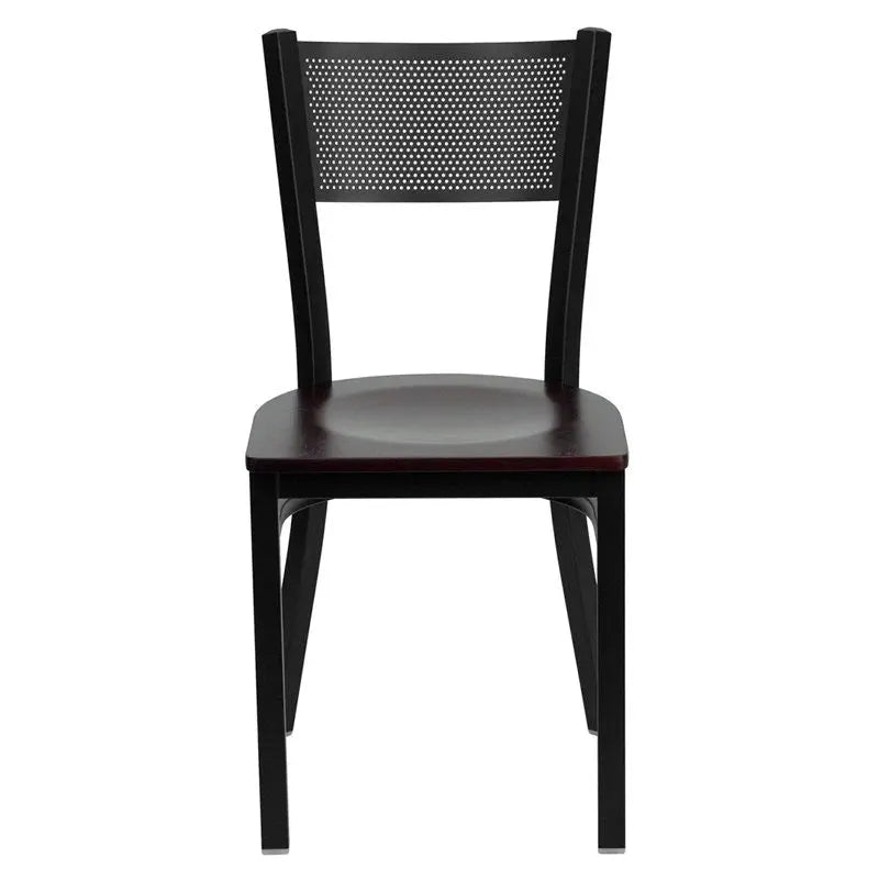 Dyersburg Metal Chair Black Grid Back, Mahogany Wood Seat iHome Studio