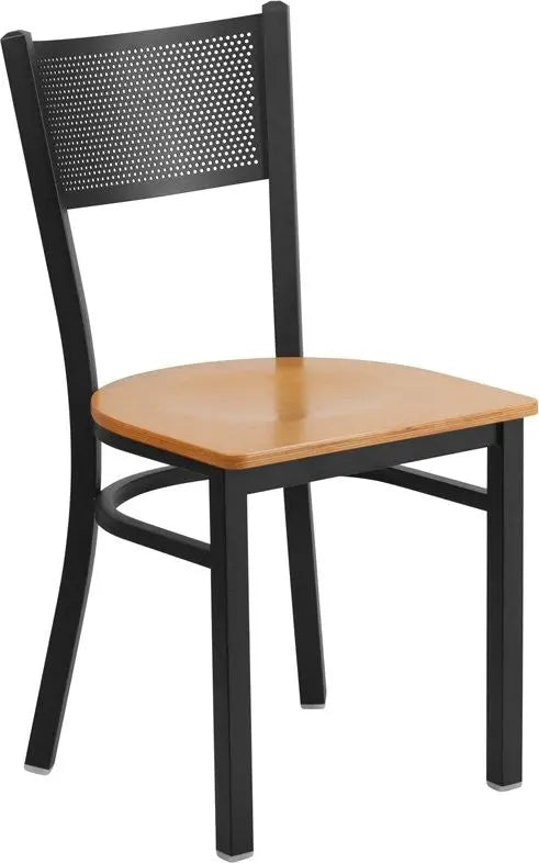 Dyersburg Metal Chair Black Grid Back, Natural Wood Seat iHome Studio