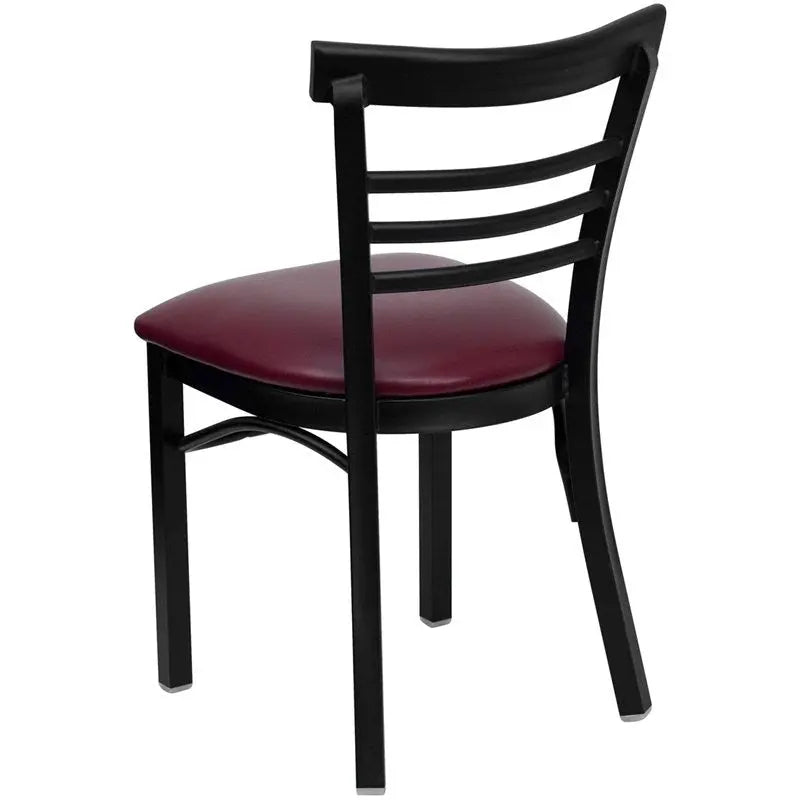 Dyersburg Metal Chair Black Ladder Back, Burgundy Vinyl Seat iHome Studio