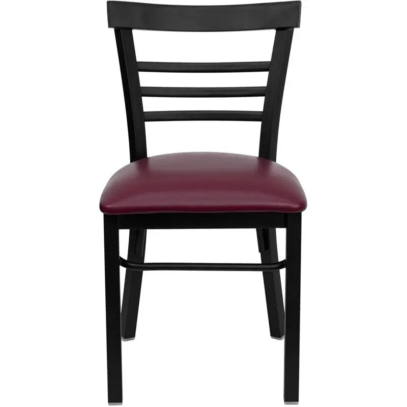 Dyersburg Metal Chair Black Ladder Back, Burgundy Vinyl Seat iHome Studio