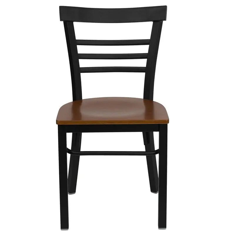 Dyersburg Metal Chair Black Ladder Back, Cherry Wood Seat iHome Studio