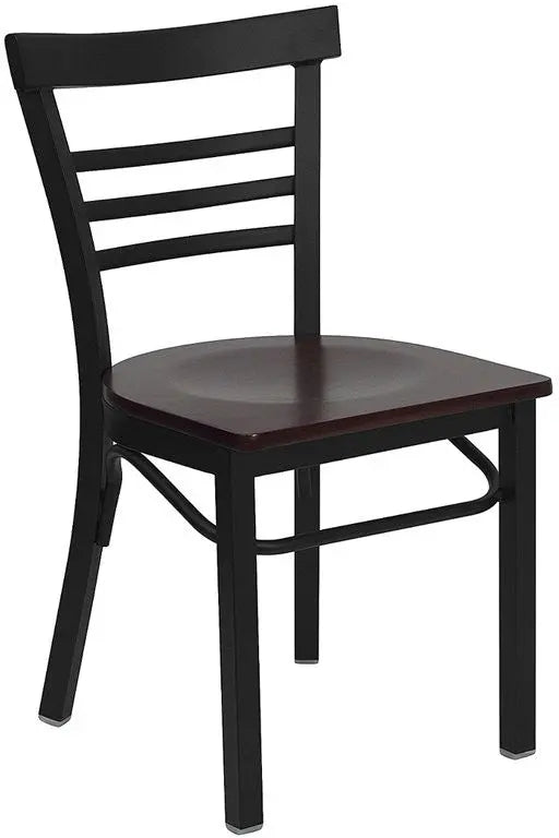 Dyersburg Metal Chair Black Ladder Back, Mahogany Wood Seat iHome Studio