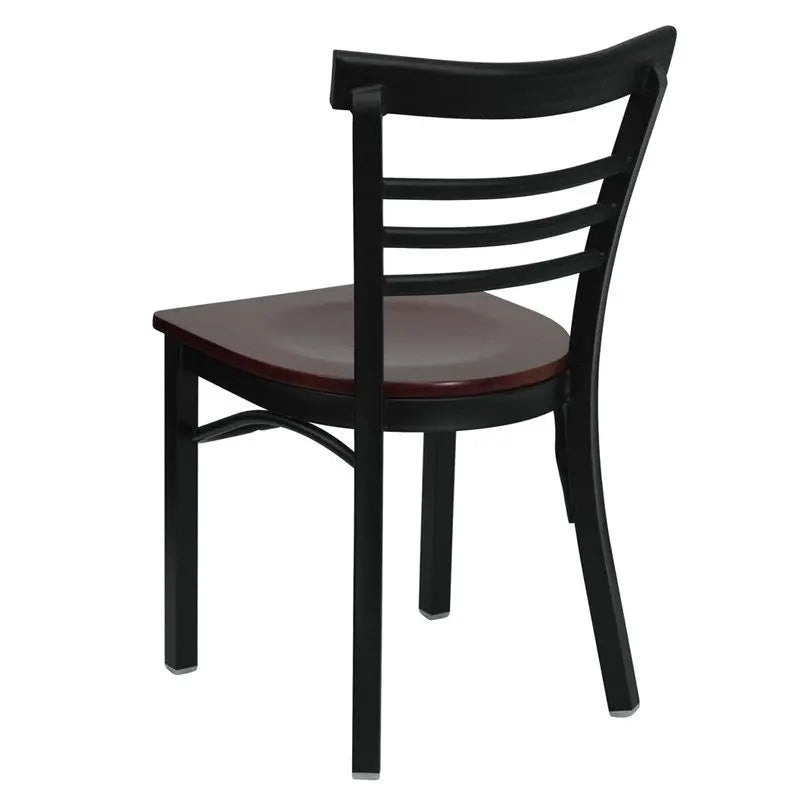 Dyersburg Metal Chair Black Ladder Back, Mahogany Wood Seat iHome Studio