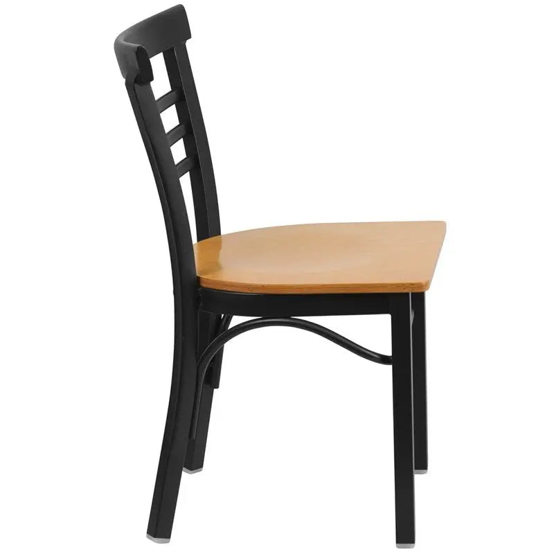 Dyersburg Metal Chair Black Ladder Back, Natural Wood Seat iHome Studio