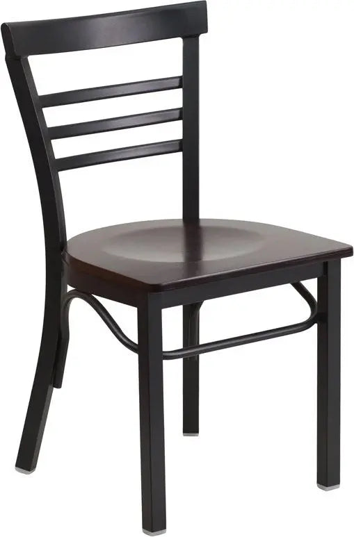 Dyersburg Metal Chair Black Ladder Back, Walnut Wood Seat iHome Studio