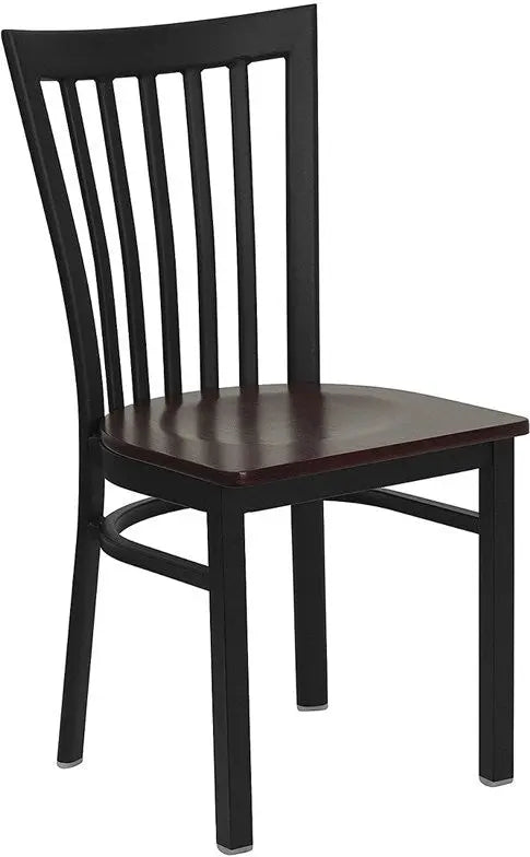 Dyersburg Metal Chair Black School House Back, Mahogany Wood Seat iHome Studio
