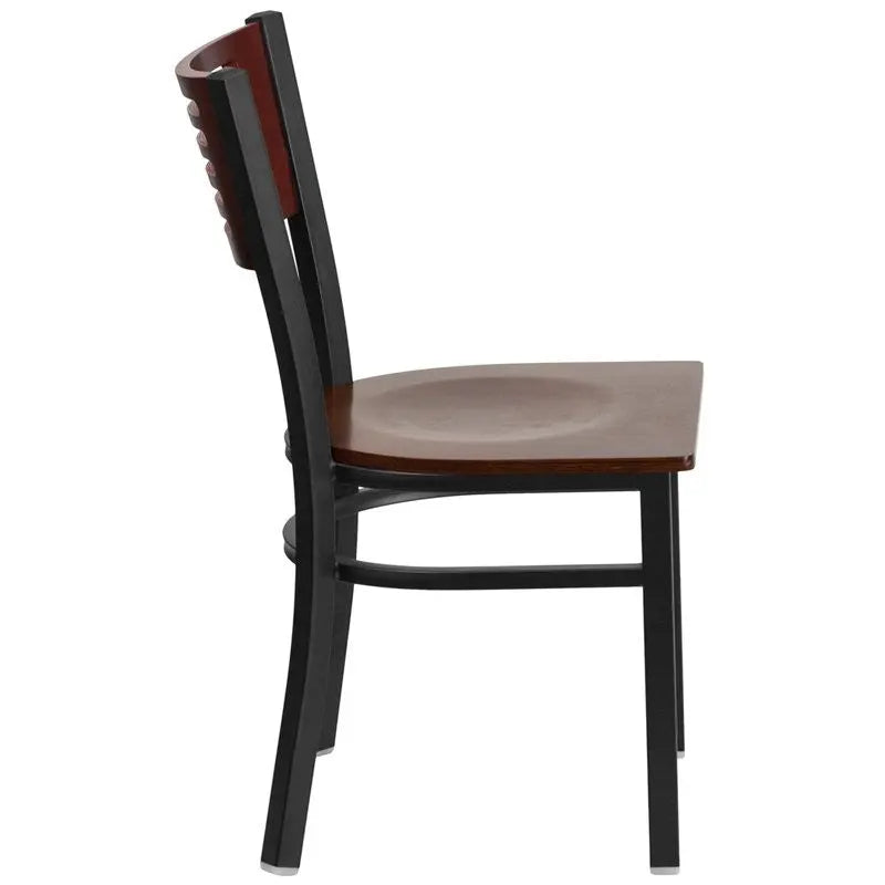 Dyersburg Metal Chair Black Slat Back, Mahogany Wood Back & Seat iHome Studio