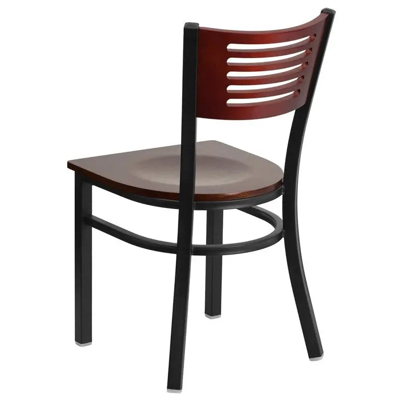 Dyersburg Metal Chair Black Slat Back, Mahogany Wood Back & Seat iHome Studio