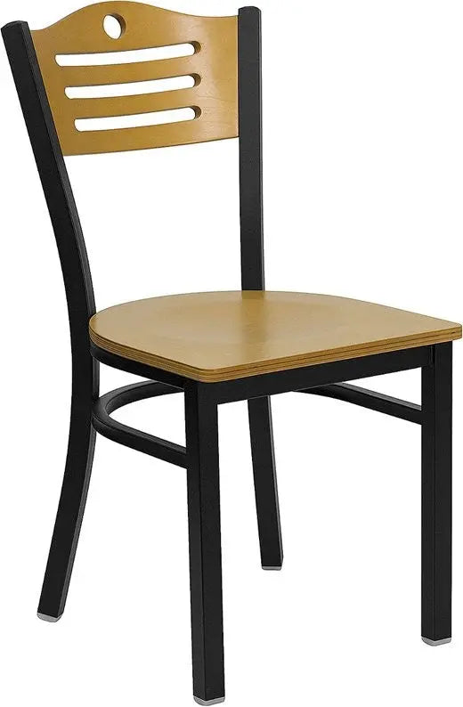 Dyersburg Metal Chair Black Slat Back, Natural Wood Back & Seat iHome Studio