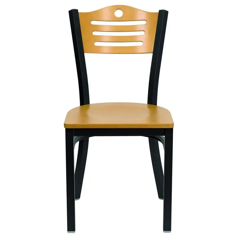 Dyersburg Metal Chair Black Slat Back, Natural Wood Back & Seat iHome Studio