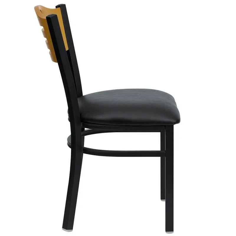 Dyersburg Metal Chair Black Slat Back, Natural Wood Back, Black Vinyl Seat iHome Studio