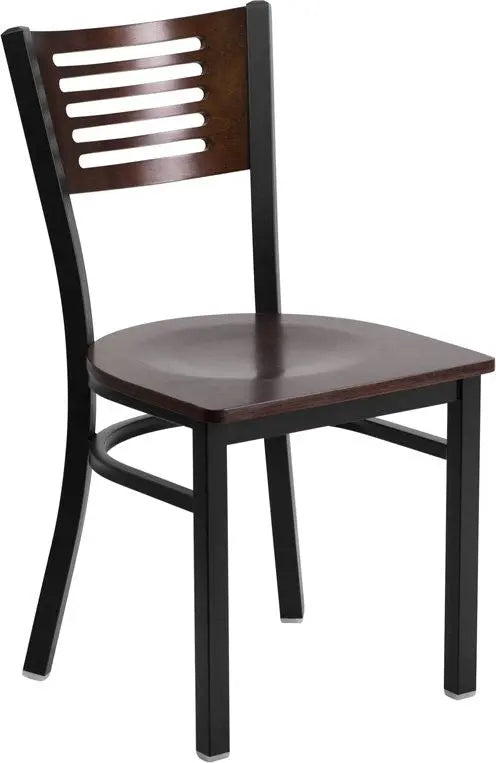 Dyersburg Metal Chair Black Slat Back, Walnut Wood Back & Seat iHome Studio