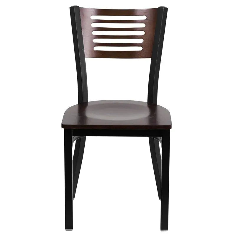 Dyersburg Metal Chair Black Slat Back, Walnut Wood Back & Seat iHome Studio