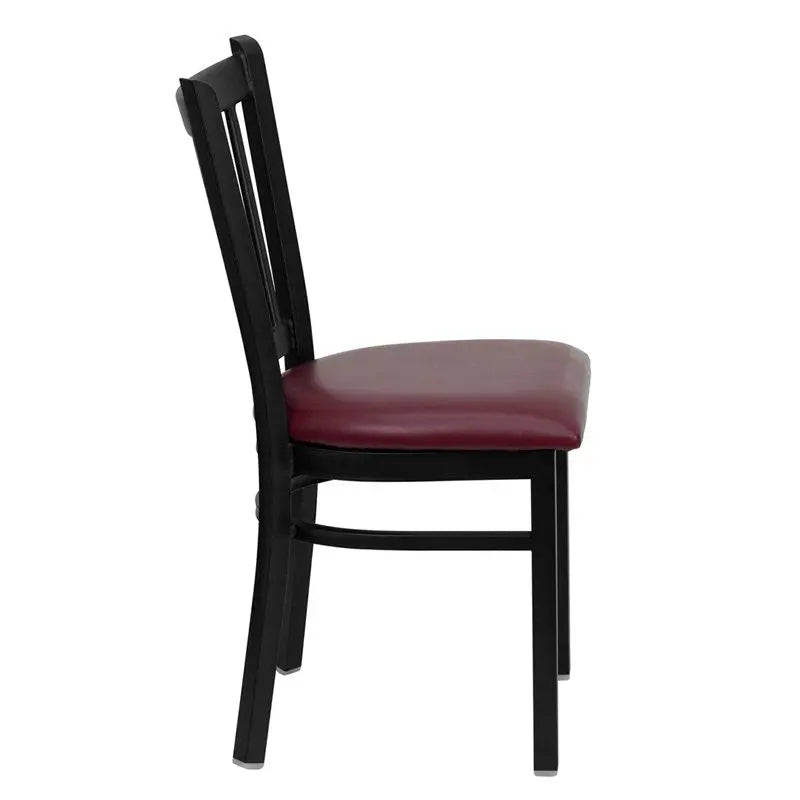 Dyersburg Metal Chair Black Vertical Back, Burgundy Vinyl Seat iHome Studio