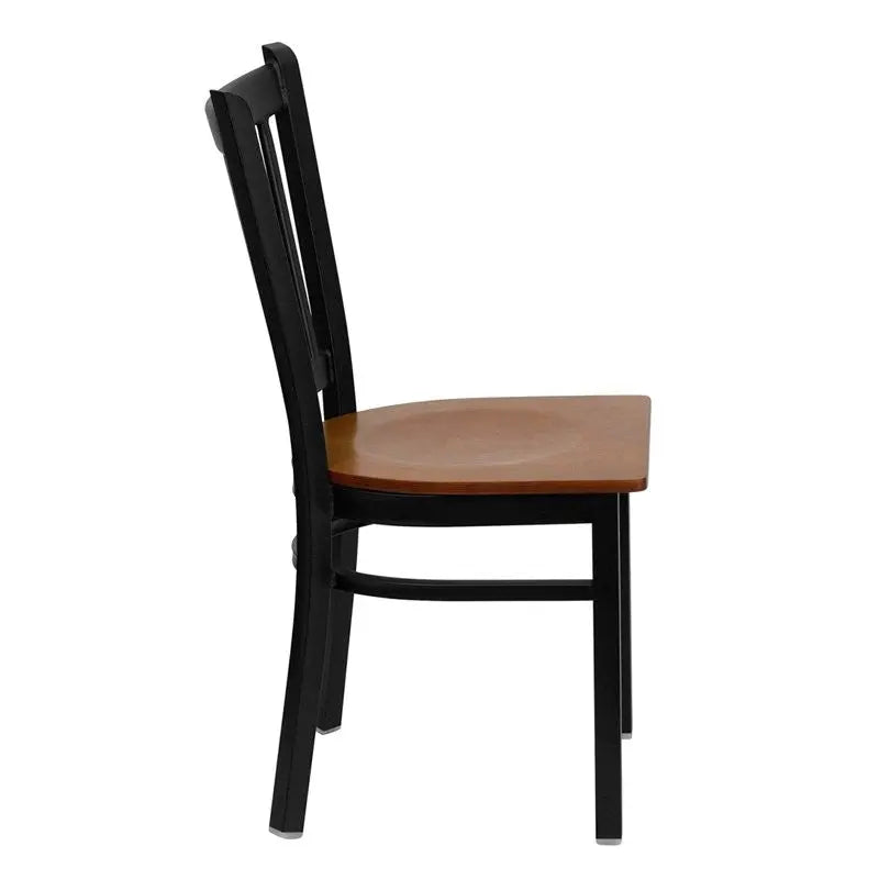 Dyersburg Metal Chair Black Vertical Back, Cherry Wood Seat iHome Studio