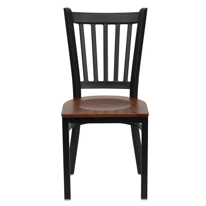 Dyersburg Metal Chair Black Vertical Back, Cherry Wood Seat iHome Studio