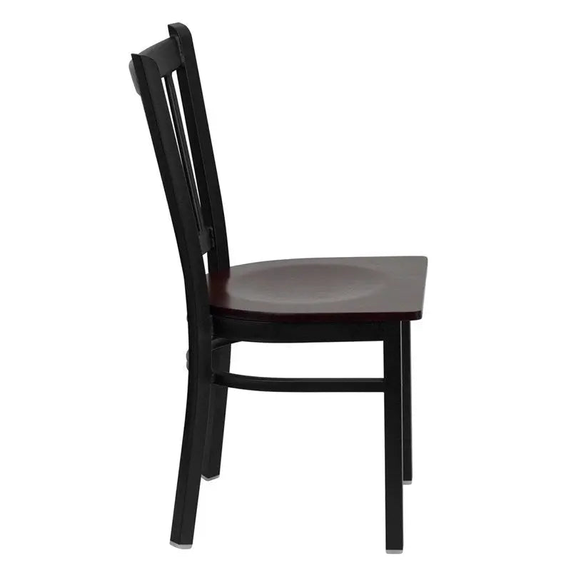 Dyersburg Metal Chair Black Vertical Back, Mahogany Wood Seat iHome Studio