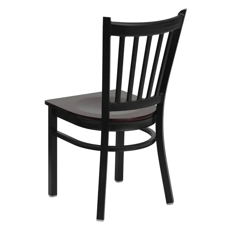 Dyersburg Metal Chair Black Vertical Back, Mahogany Wood Seat iHome Studio