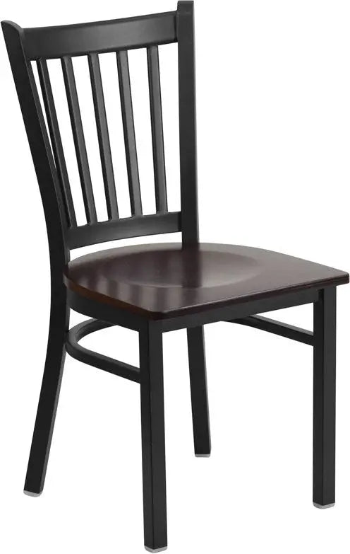 Dyersburg Metal Chair Black Vertical Back, Walnut Wood Seat iHome Studio