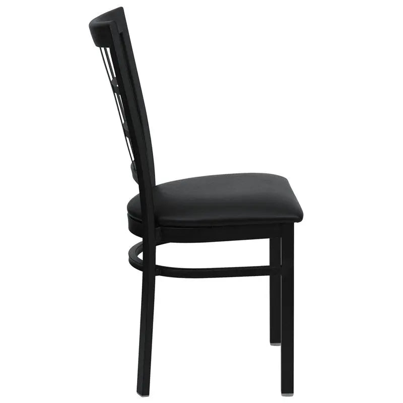 Dyersburg Metal Chair Black Window Back, Black Vinyl Seat iHome Studio