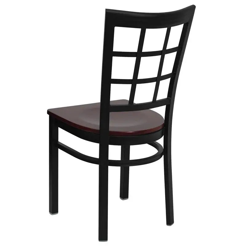 Dyersburg Metal Chair Black Window Back, Mahogany Wood Seat iHome Studio