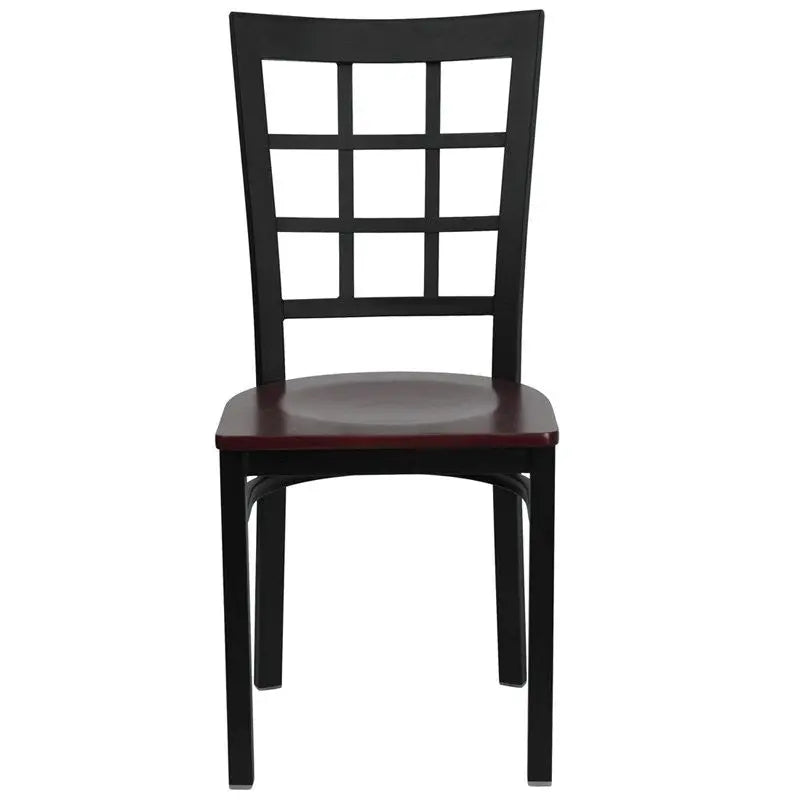 Dyersburg Metal Chair Black Window Back, Mahogany Wood Seat iHome Studio