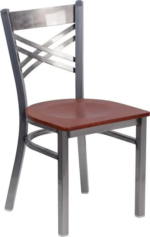 Dyersburg Metal Chair Clear Coat ''X'' Style Back, Cherry Wood Seat iHome Studio