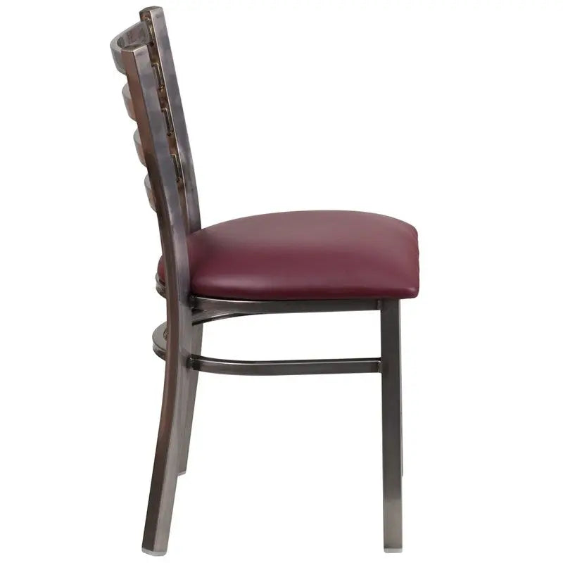 Dyersburg Metal Chair Clear Coat Ladder Back, Burgundy Vinyl Seat iHome Studio