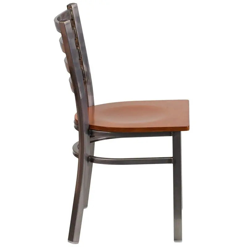 Dyersburg Metal Chair Clear Coat Ladder Back, Cherry Wood Seat iHome Studio