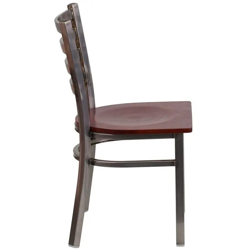 Dyersburg Metal Chair Clear Coat Ladder Back, Mahogany Wood Seat iHome Studio