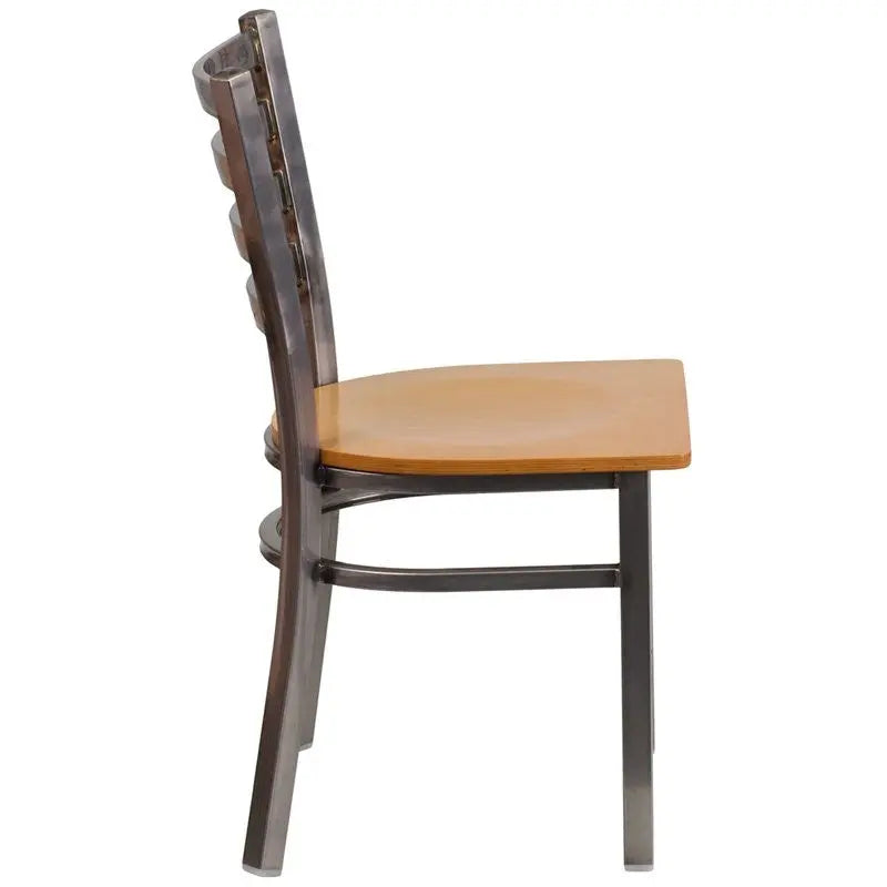 Dyersburg Metal Chair Clear Coat Ladder Back, Natural Wood Seat iHome Studio