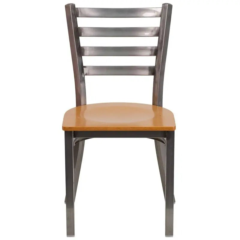 Dyersburg Metal Chair Clear Coat Ladder Back, Natural Wood Seat iHome Studio
