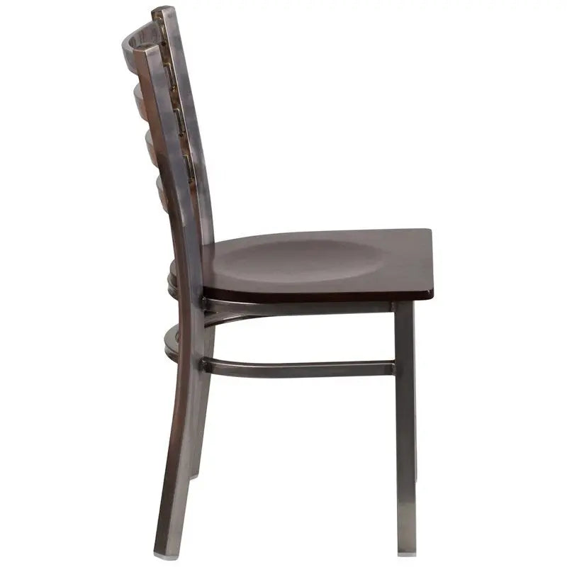 Dyersburg Metal Chair Clear Coat Ladder Back, Walnut Wood Seat iHome Studio