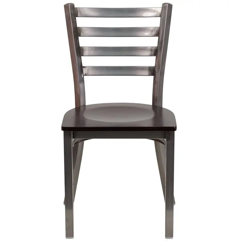 Dyersburg Metal Chair Clear Coat Ladder Back, Walnut Wood Seat iHome Studio