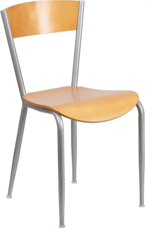 Dyersburg Metal Chair Silver, Natural Wood Back & Seat iHome Studio